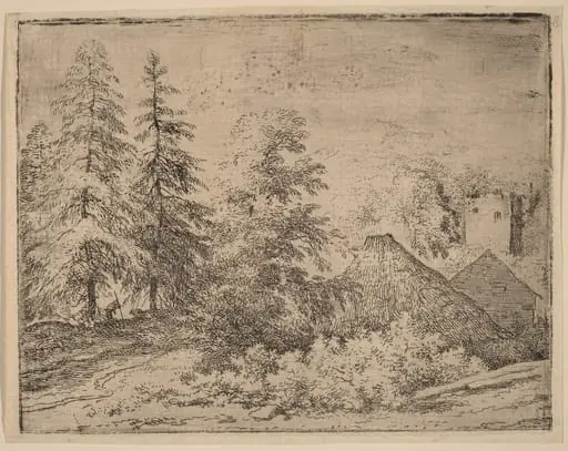 Man between Two Fir Trees, by Allart van Everdingen, ink, 1650