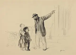 a) L'Englise de leurs peres (recto); b) Man with Cigarette (verso), by Jean-Louis Forain, ink, 1916