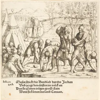 The Twelve Stones, and the Waters of the Jordan are Divided, by Augustin Hirschvogel, ink, 1548