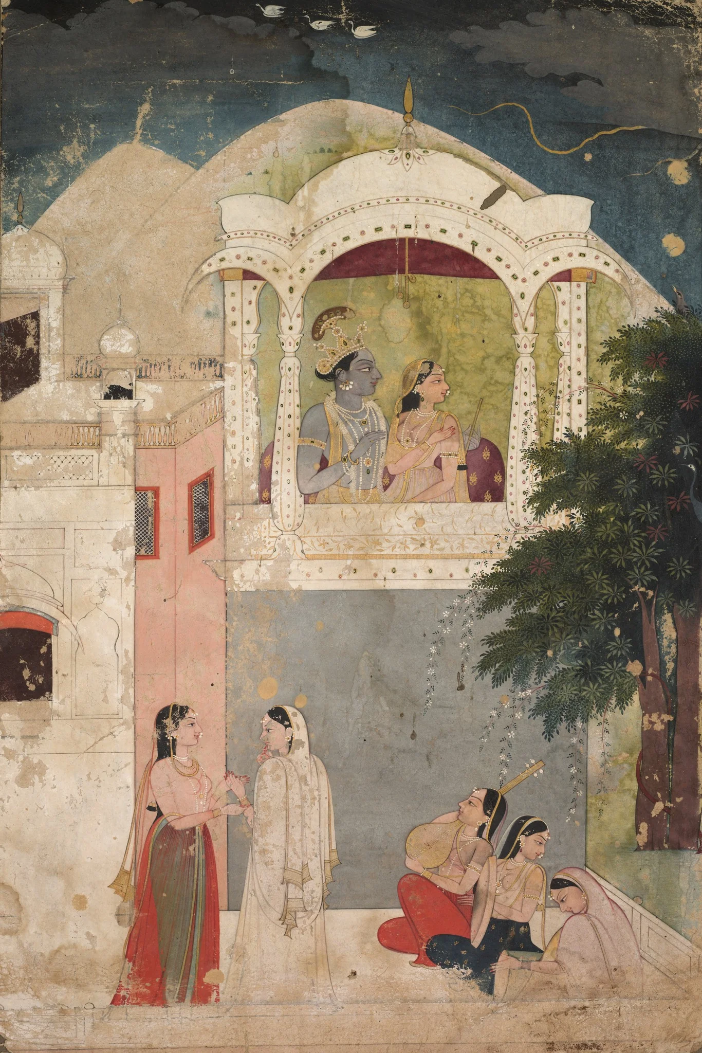 Radha and Krishna Seated on a Balcony, detail