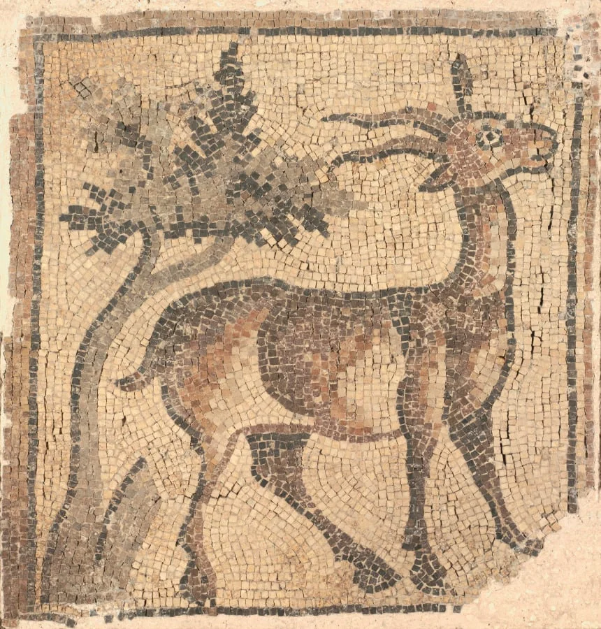 Fragment of a Floor Mosaic: Ibex near a Tree, detail