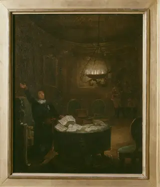 Presidenten Gustaf Adolf Reuterholm (1756-1813), öppnar de Armfeltska breven på Stockholms slott 1794, by Pehr Hörberg, oil, 1791