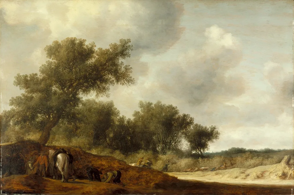 Landscape with Deer Hunters, by Salomon van Ruysdael, unspecified, 1630