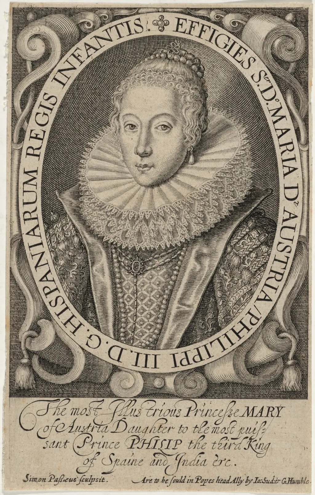 Maria of Austria, Infanta of Spain, by Simon van de Passe, ink, 1621