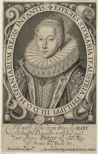 Maria of Austria, Infanta of Spain, by Simon van de Passe, ink, 1621