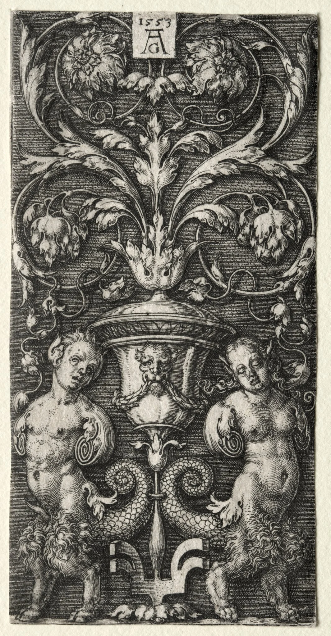 A Vase between Two Chimeric Figures, detail