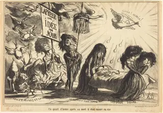 Un Quart d'heure après sa mort il était encore en vie  (A Quarter of an Hour after His Death, He Was Still Alive), by Honoré Daumier, ink, 1866