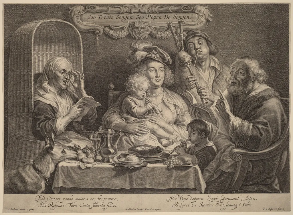 Soo D'oude Songen Soo Pepen De Jongen (As the old sing, so the young twitter), by Schelte Adams Bolswert, ink, 1640