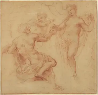Paris Awarding the Apple to Venus, by Francesco Albani, chalk, 1619