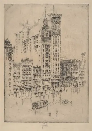 Union Square, Rainy Day, by Joseph Pennell, ink, 1904
