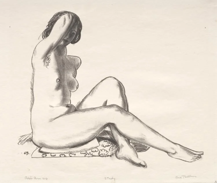 Nude Study, Girl Sitting on a Flowered Cushion, detail