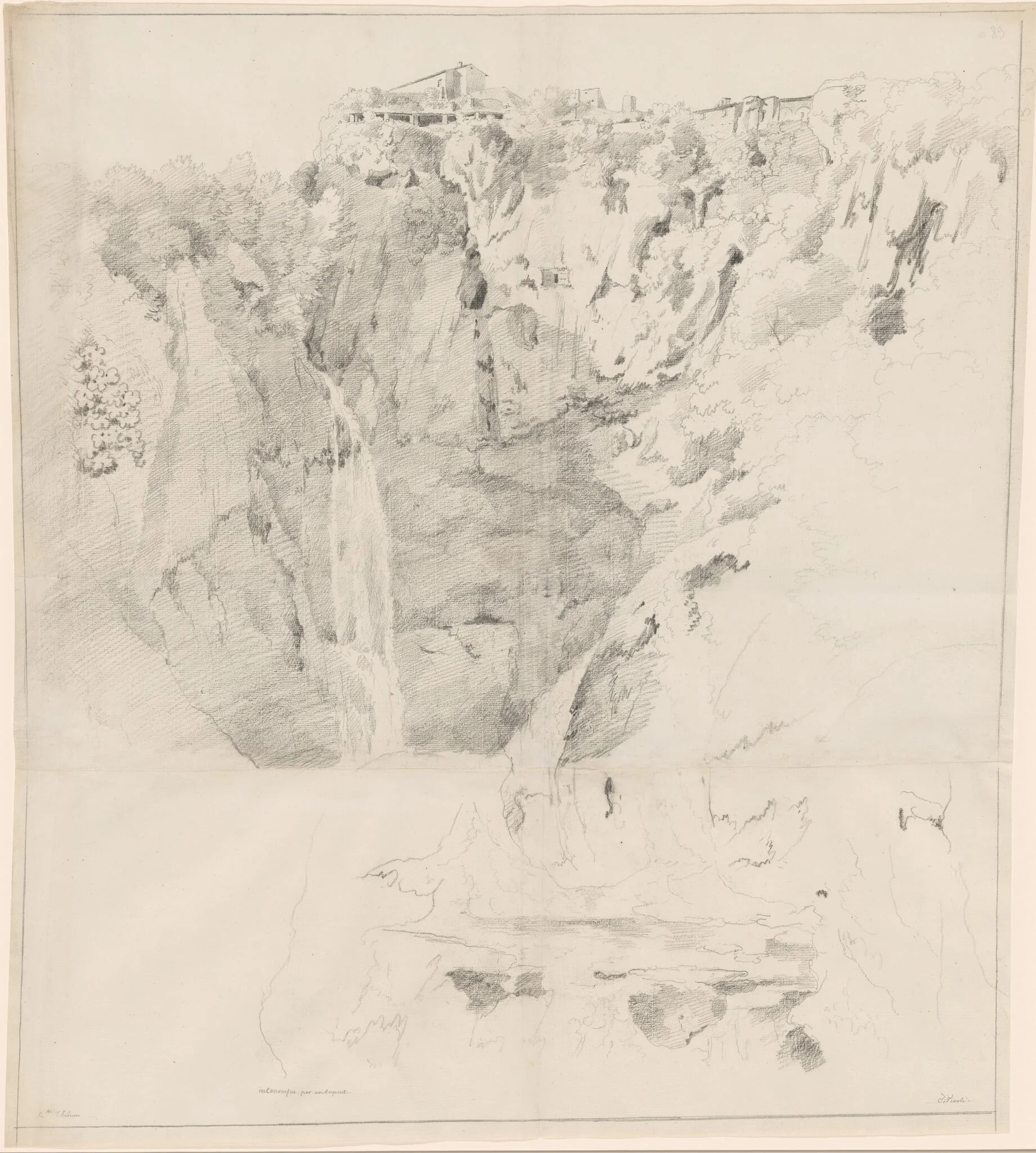 Cliffs with a Waterfall at Tivoli, detail