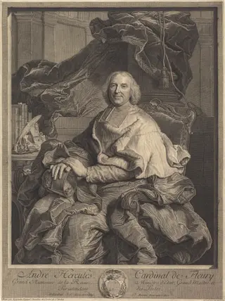 André Hercules, Cardinal de Fleury, by Pierre Drevet, ink, 1730
