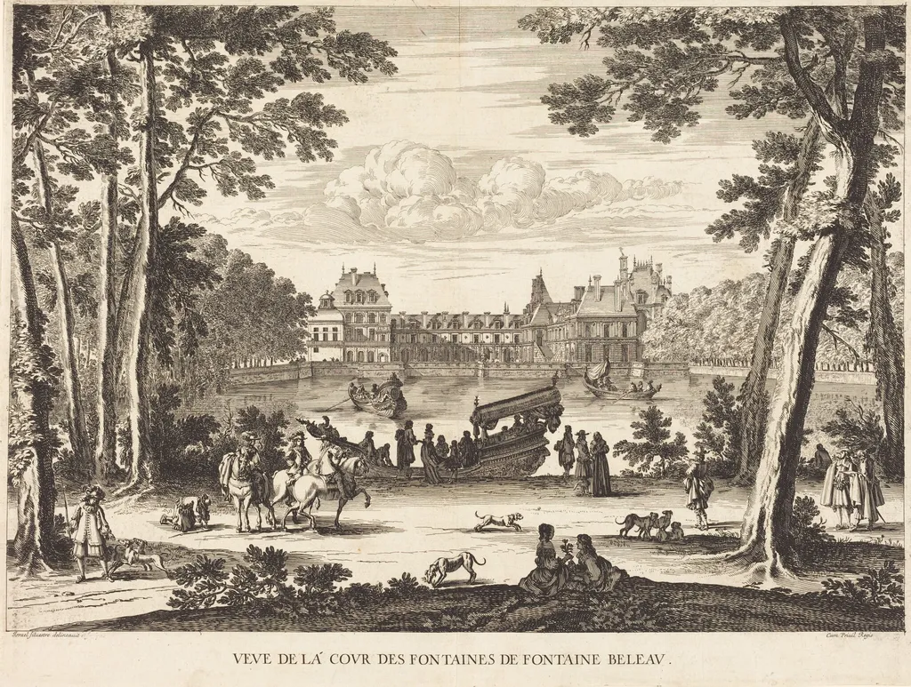 Veue de la cour des Fontaines de Fontaine Beleau, by Israël Silvestre, ink, 1666
