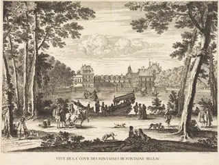 Veue de la cour des Fontaines de Fontaine Beleau, by Israël Silvestre, ink, 1666