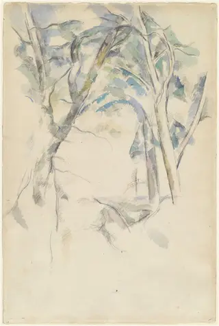 Trees Leaning over Rocks, by Paul Cézanne, chalk, 1892
