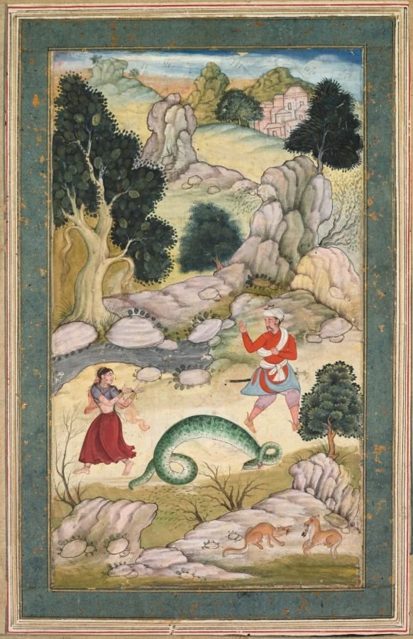 Lovers parting, page from a book of fables, detail