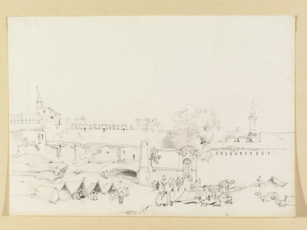 Outside the walls of Sétif, Algeria, by Adrien Dauzats, watercolor, 1839