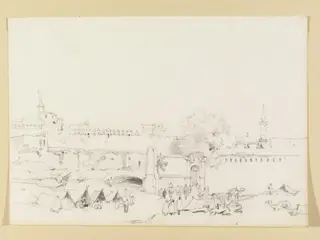 Outside the walls of Sétif, Algeria, by Adrien Dauzats, watercolor, 1839