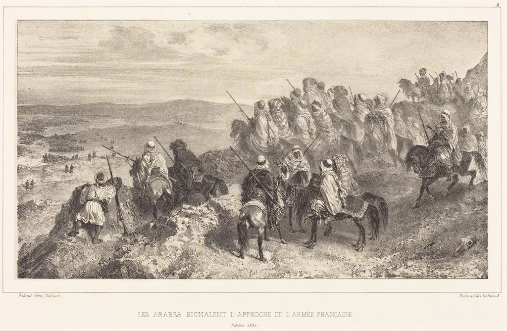 Les Arabes signalent l'approche de l'armée française, by Auguste Raffet, ink, 1837