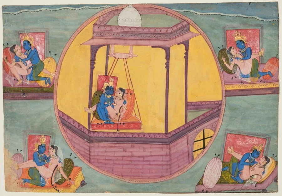Five Poses of Krishna Making Love, from a Bikaner Bhagavata Purana, detail