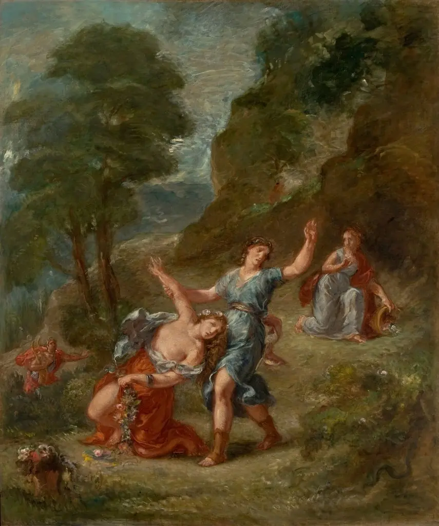 The Spring - Eurydice bitten by a serpent while picking flowers (Eurydice's death), by Eugène Delacroix, oil, 1850
