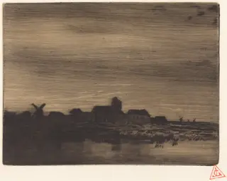 Waterside Village, by Charles Émile Jacque, ink, 1848
