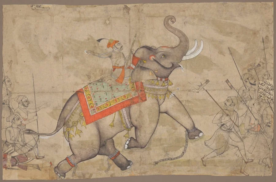A Raja on an Elephant, detail