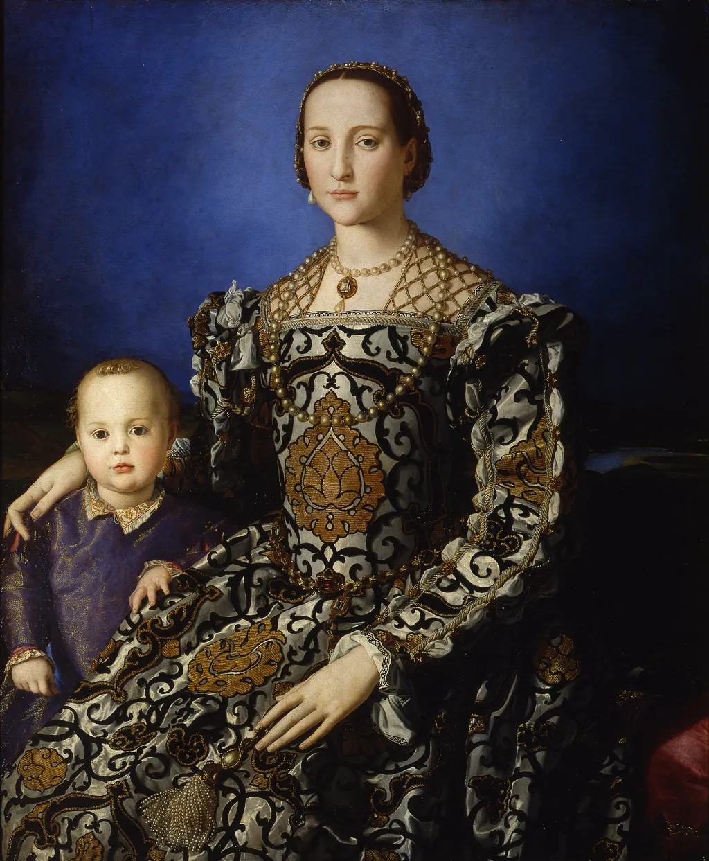Portrait of Eleanor of Toledo and her son Giovanni de' Medici, by Bronzino, oil, 1544