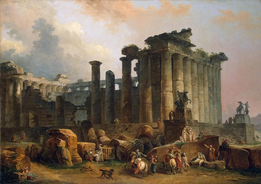 Ruins of a Doric Temple, by Hubert Robert, oil, 1792