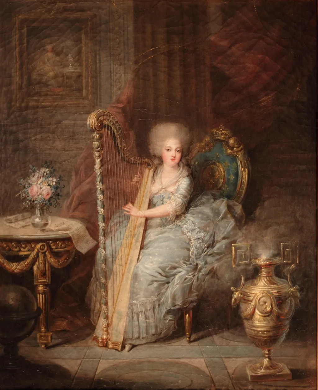 Élisabeth of France seated at her Harp, by Charles Le Clercq, oil, 1792
