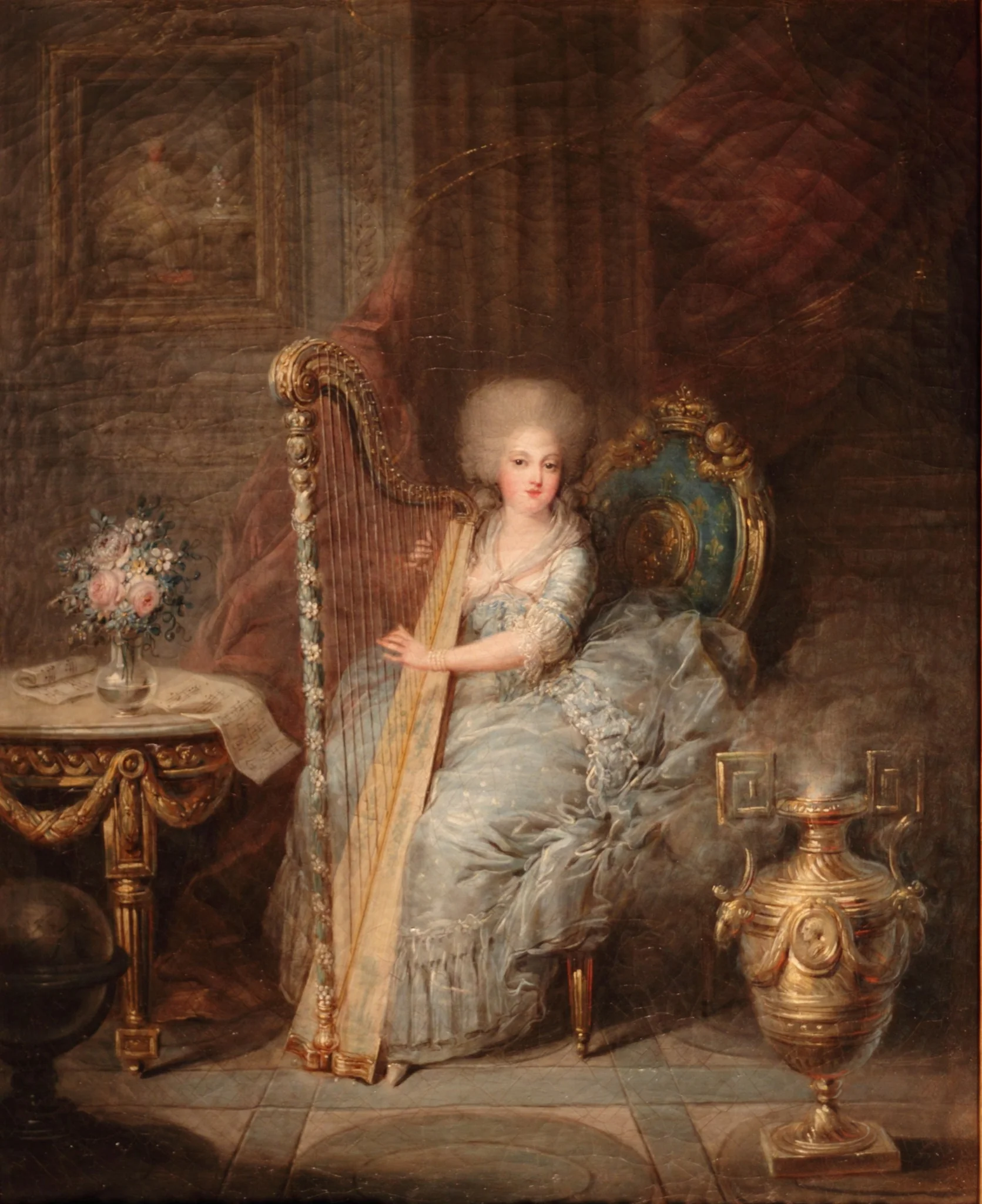 Élisabeth of France seated at her Harp, detail