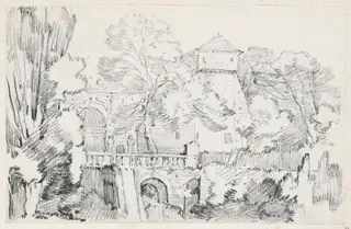 The Water Organ in the Gardens of the Villa d'Este, Tivoli, by Joseph-Marie Vien, graphite, 1747