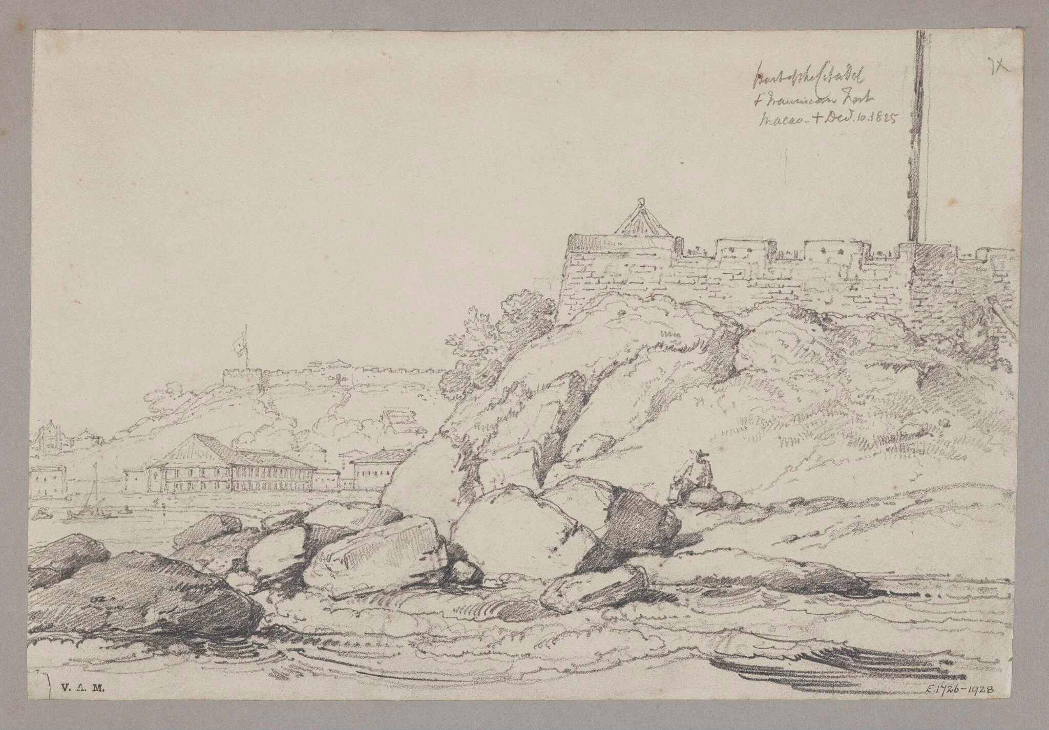 Part of the Citadel and Franciscan Fort, Macao, with part of Mr. Whiteman's house ("the forty-pillared house"), detail