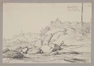 Part of the Citadel and Franciscan Fort, Macao, with part of Mr. Whiteman's house ("the forty-pillared house"), by George Chinnery, 11