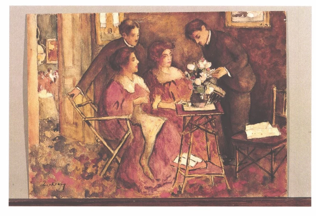 Lectura (Scriitorul Beldiceanu cu familia și poetul Șt.O. Iosif), detail