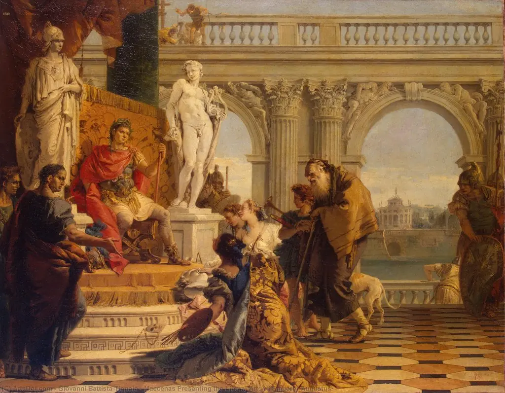 Maecenas Presenting the Liberal Arts to Emperor Augustus, by Giovanni Battista Tiepolo, oil, 1743