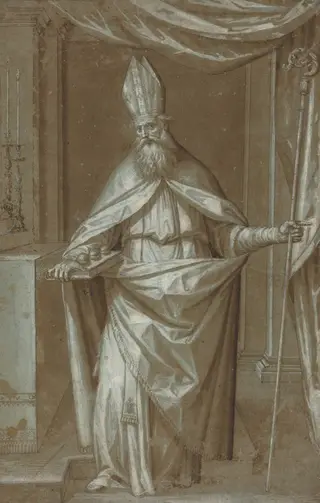 Saint Nicolas of Bari, by Cesare Aretusi, ink, 1589