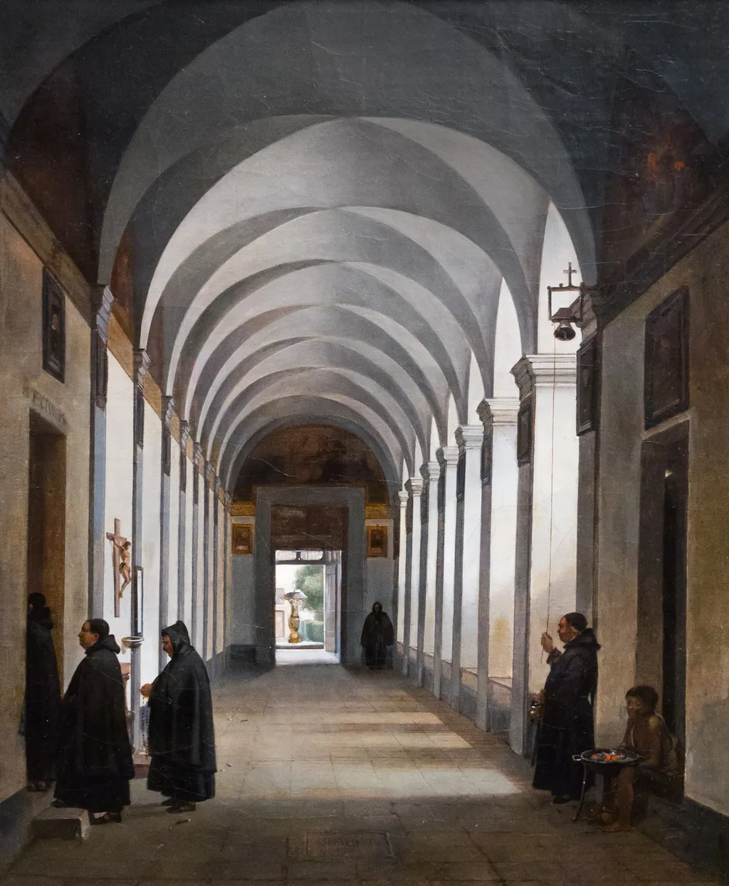 Monks in the Cloister of the Church of Gesù e Maria, Rome, by François Marius Granet, oil, 1808