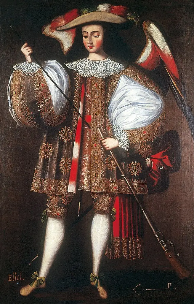 Archangel Eliel with Harquebus, by Cusco school, oil, 1705