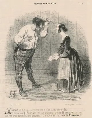 La femme. Je viens de découvrir une mèche..., by Honoré Daumier, ink, 1840