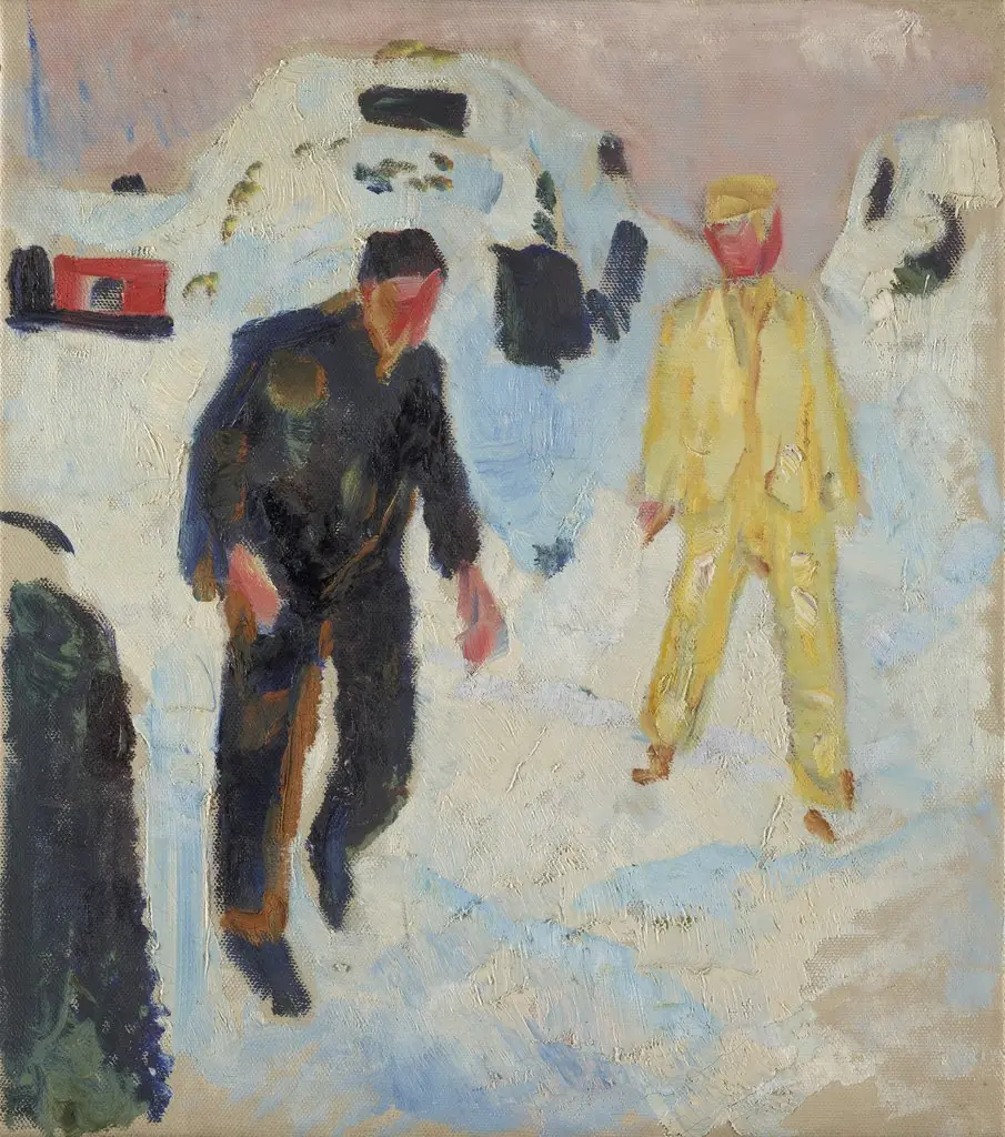 Black and Yellow Man in Snow, by Edvard Munch, oil, 1910