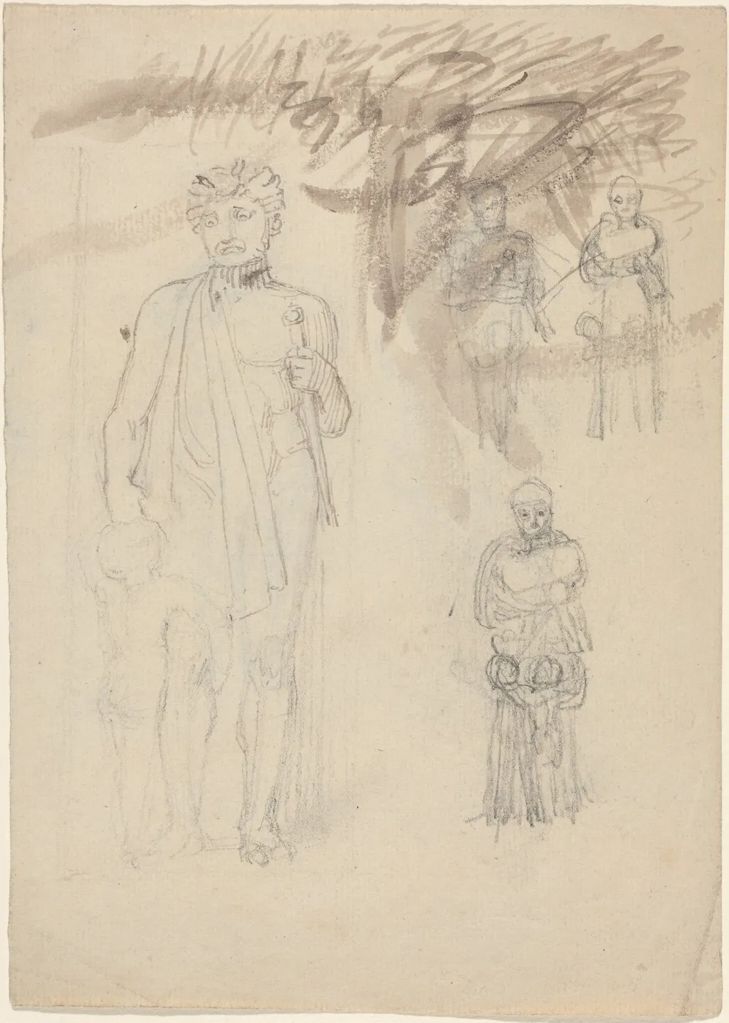 Sheet of Studies, including Warrior with Child [recto and verso], by John Flaxman, graphite, 1790