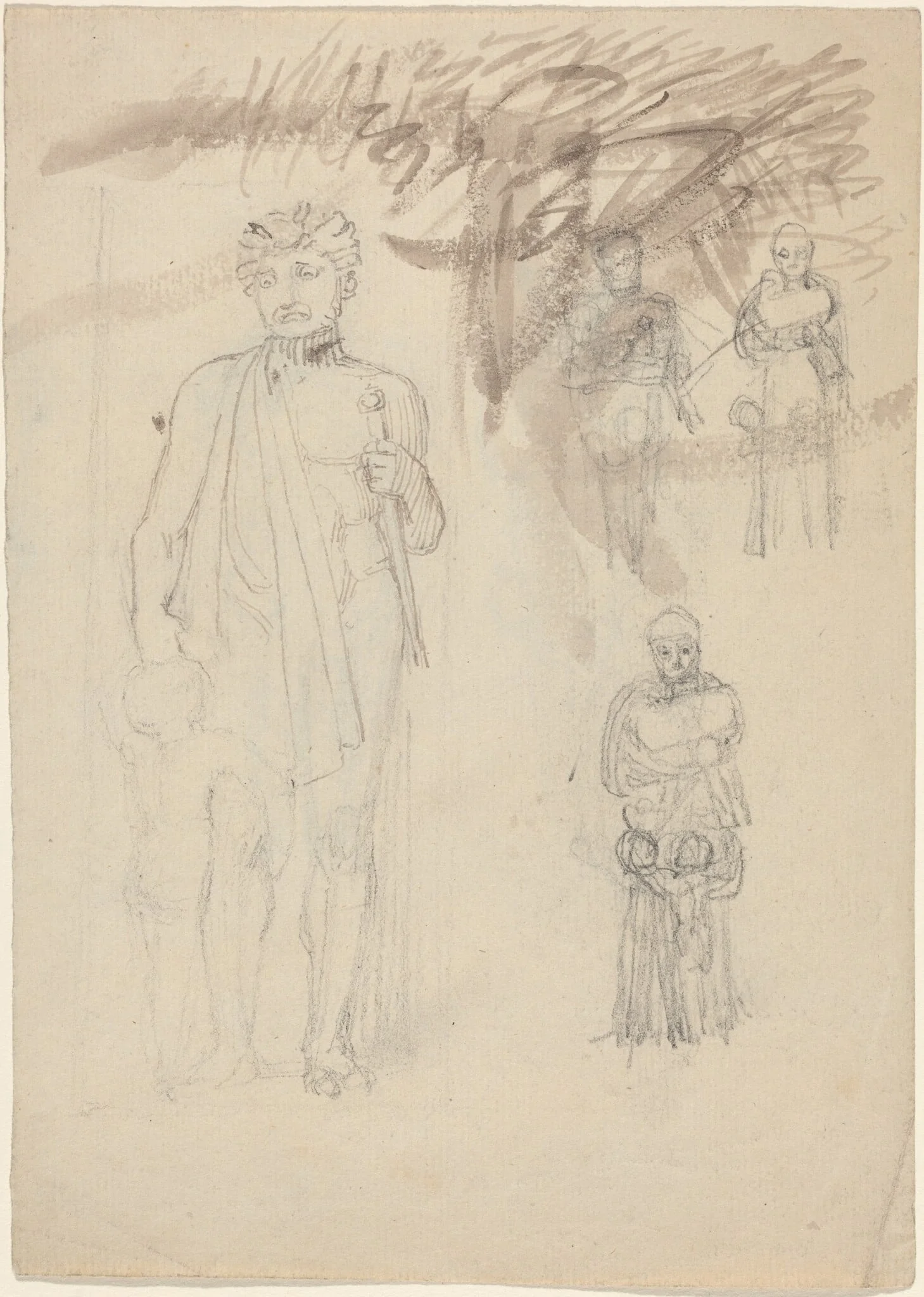 Sheet of Studies, including Warrior with Child [recto and verso], detail