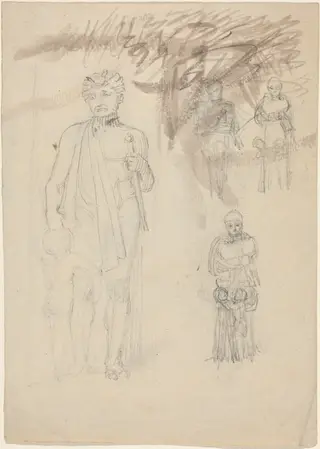 Sheet of Studies, including Warrior with Child [recto and verso], by John Flaxman, graphite, 1790