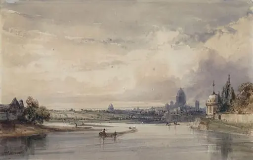 Distant View of Paris from the Seine, by William Callow, watercolor, 1825