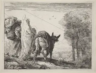 The Flight with the Holy Family at the Left, by Giovanni Domenico Tiepolo, ink, 1753