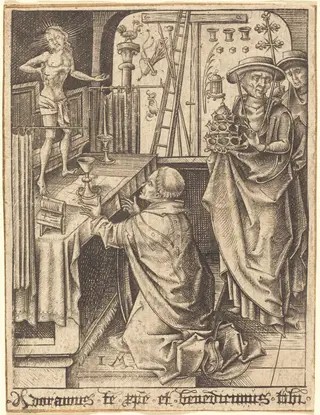 The Mass of Saint Gregory, by Israhel van Meckenem, ink, 1485