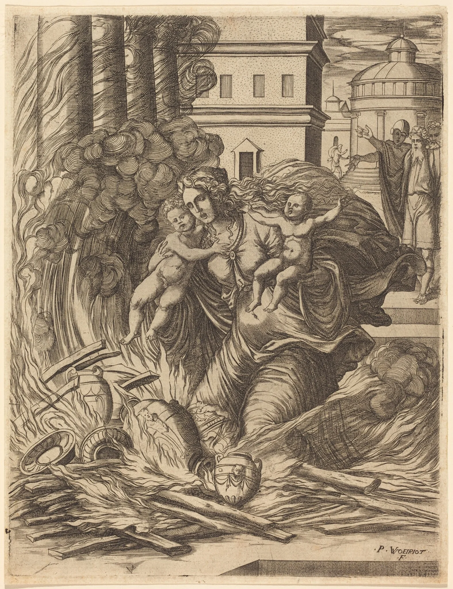 The Wife of Hasdrubal Throws Herself on the Fire, detail