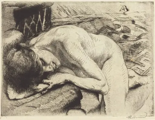 Model Asleep on the Floor (Le modèle endormi à terre), by Paul-Albert Besnard, ink, 1885